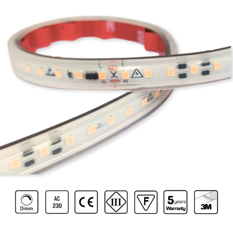 STRIP LED  230V 120 LED/m 16W/m CRI 80 IP67
