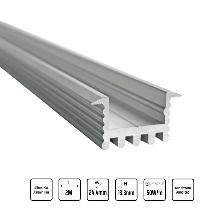 Profilo LED da incasso alta dissipazione 2M