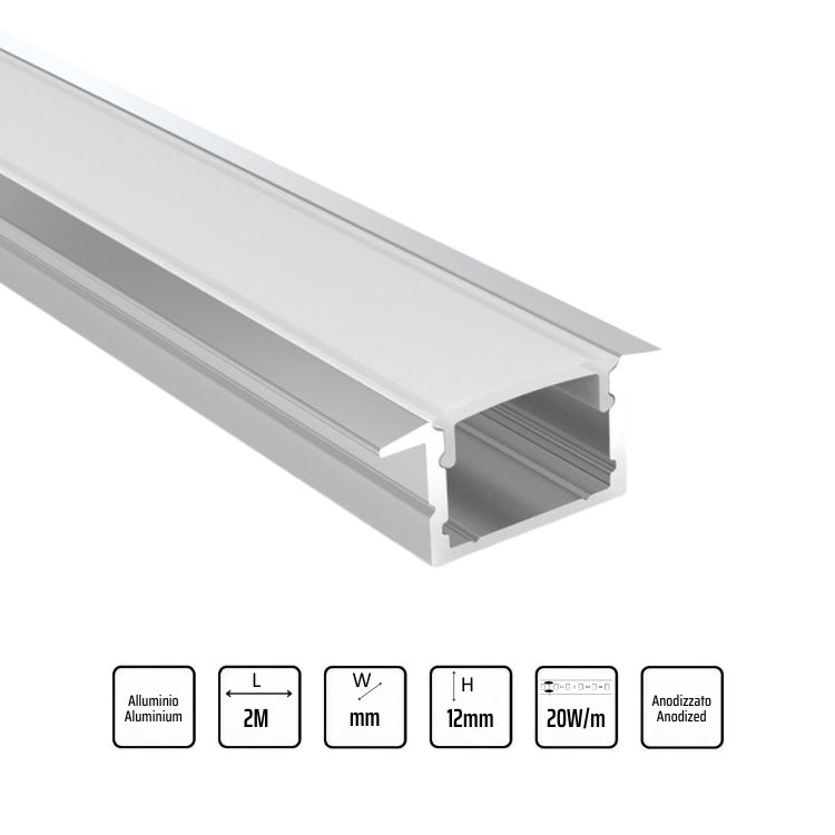 Profilo LED da incasso 2M (L=22.5mm)