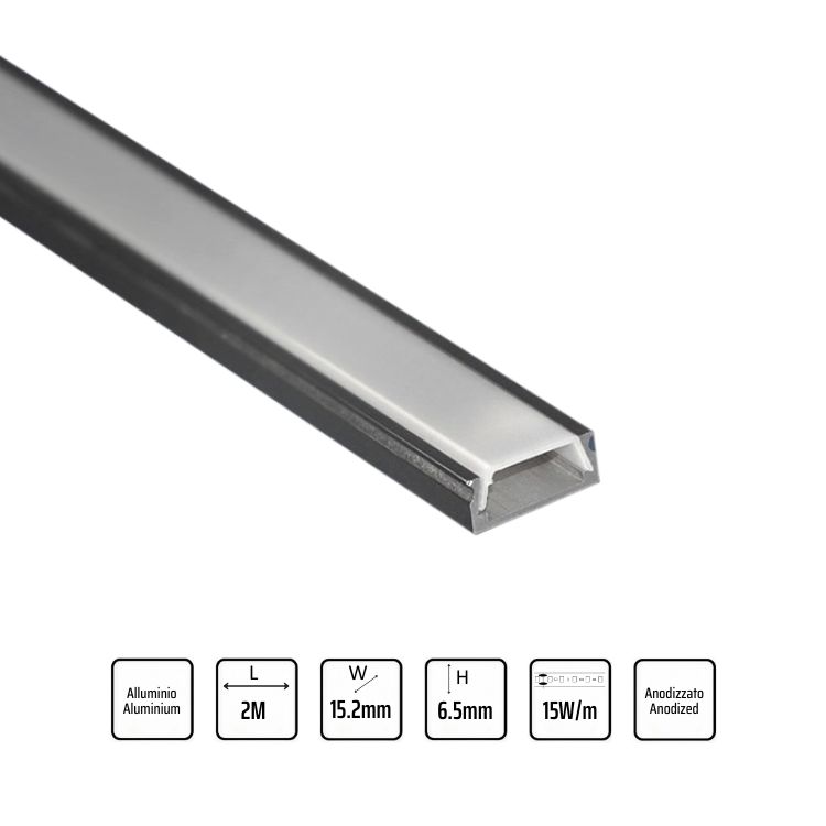 Profilo LED basso montaggio superficiale 2M (L=15.2mm)