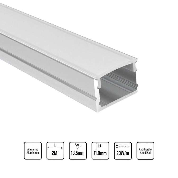 Profilo LED basso montaggio superficiale 2M (L=18.5mm)