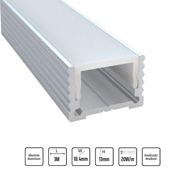 Profilo LED alto bianco montaggio superficiale 3M