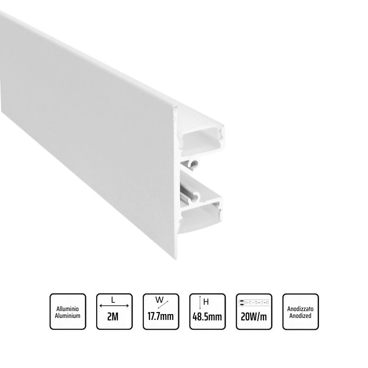 Profilo LED bi-emissione da parete bianco 2M